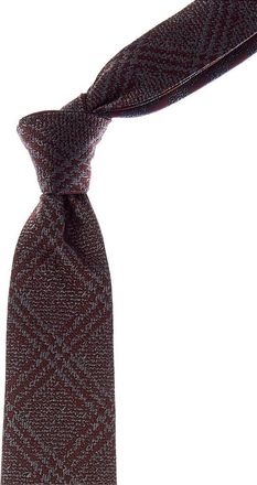 Canali Brown Plaid/Squares Reversible Silk Tie
