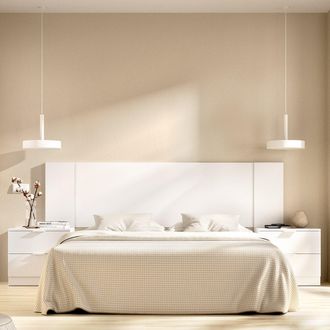 Dmora Cabezal Sierra Con 2 Mesitas, Plaza Y Media, Estructura Marr&oacute;n, 34x251 Cm Blanco