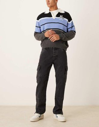 Brave Soul Jeans stile cargo color antracite con spacco laterale sullorlo-Grigio