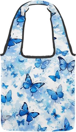 Generic Aesthetic Butterfly Reversible Canvas Shoulder Tote - Double-Sided Print, 12oz Cotton, 27cm Drop, Fold-Flat Bag for Travel, Shopping, Street Outings