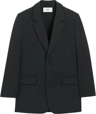 Ami Gestructureerde Blazer met Twee Knopen - Heren - Blazers - Zwart - M - Wol - Jassen
