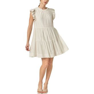 English Factory Crochet Detail Tiered Dress in Off White at Nordstrom, Size X-Small