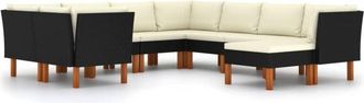 vidaXL Set De Muebles De Jard&iacute;n 9 Pzas Y Cojines Rat&aacute;n Sint&eacute;tico Negro Vidaxl