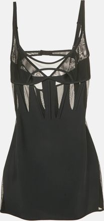 MUGLER Black Stretch Crepe Mesh Cut -Out Detail Corset Mini Dress