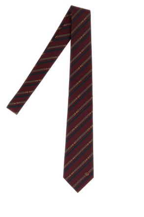 Gucci Mens Embroidered Jacquard Tie Siennablue Silk Fabric Cravatte E Papillon Ties