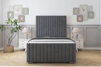 Sloomy Madison Coniston Frame-Mattress - 50 Upholstered Headboard in Dark Grey | Size: Small Double