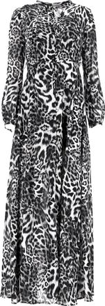 Michael Kors maxi-jurk met luipaardprint, knoopsluiting en lange mouwen in zwart en zwarte viscose