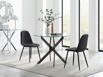 Furniturebox Novara 100cm Round Black Leg Dining Table & 2 Corona Black Leg Chairs