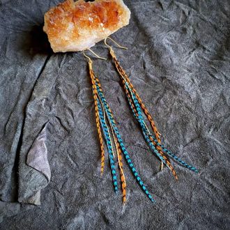 Astali Womens Mini Feather Earrings In Burnt Orange & Turquoise Grizzly