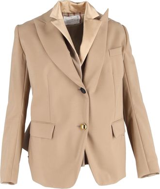 sacai Single-Breasted Layered Accent Blazer in Brown Polyester