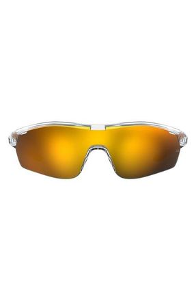 Under Armour 99mm Mirrored Shield Sport Sunglasses in Crystal Black /Blue Gradient at Nordstrom