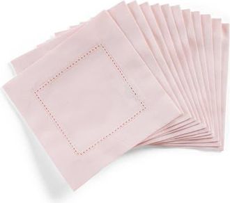 Solino Home Cotton Linen Hemstitch Cocktail Napkins Set of 12, 6 x 6 Inch for Dining Table, Holiday and Everyday Table Decor in Pink at Nordstrom