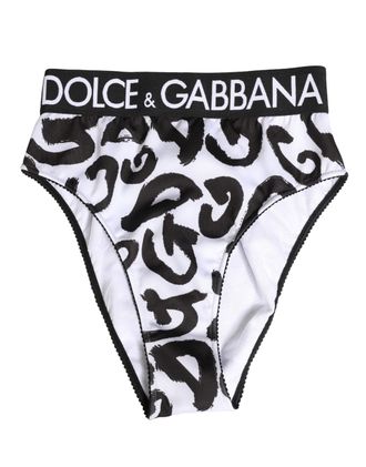 Dolce & Gabbana Womens Black White Graphic Logo High Brief Underwear And Elastane Polyester Clothing