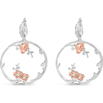 House of Brilliance Rose Gold Plated Silver 1/10 Ct Diamond Floral Hoop Earrings in White at Nordstrom