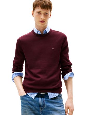 Tommy Hilfiger Mens Cotton Solid Crewneck Sweater Lightweight Pullover, Also Available in Big & Tall, Deep Burgundy, XL
