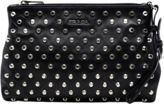 Prada Pre-owned Clutches, female, Black, Size: ONE SIZE Pre-owned Studded Leather Clutch