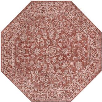 Jonathan Y Designs Tela Bohemian Textured Weave Floral Octagon Indoor/Outdoor Area Rug in Red/taupe at Nordstrom, Size 5Ft 0In X 5Ft 0In