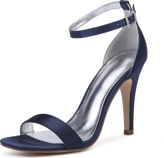 Generic Women Sexy Bridal Heels Wedding Ankle Strap Heel Open Toe Stiletto High Heeled Sandals for Party,Night Out,Daily 10.5Cm,Dark Blue,3 UK