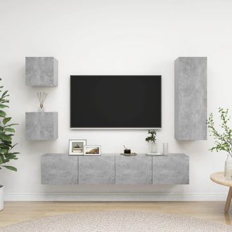 vidaXL Vidaxl - Set Muebles De Sal&oacute;n Tv 5 Pzas Madera Ingenier&iacute;a Gris Hormig&oacute;n