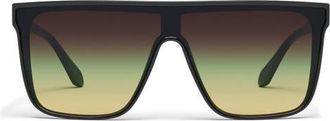Quay Nightfall Medium 138mm Shield Sunglasses in Black/pistachio Glow at Nordstrom