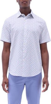 Bugatchi Orson Palm Tree Print Short Sleeve Linen & Cotton Button-Up Shirt in Lilac at Nordstrom Rack, Size Xxx-Large
