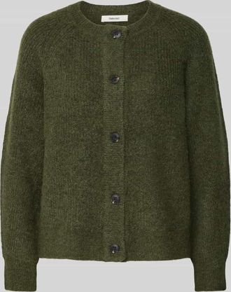 Selected Regular Fit Strickjacke aus Woll-Mix mit Alpaka Modell LULU in Oliv Melange, Größe XL