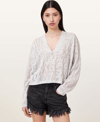 AllSaints Viscose Kaito V-Neck Sweater, Size: L