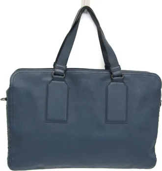 Bottega Veneta Intrecciato Leather Navy Leather Briefcase Bag (Pre-Owned)