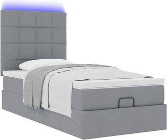 vidaXL Cama Otomana Con Colch&oacute;n Y Led Tela Gris Claro 80x200cm Vidaxl
