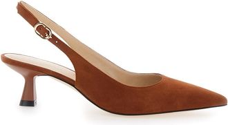Stuart Weitzman Brown Slingback Pumps With Medium Sculpted Heel In Suede Woman