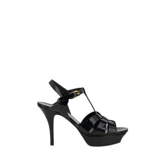 Saint Laurent Black Calf Leather Bos Taurus Stiletto Heel Womens Sandals