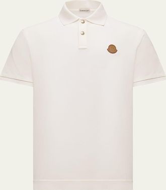 Moncler Mens Leather Logo Patch Cotton Pique Polo Shirt