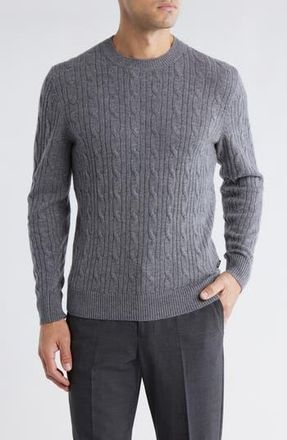 BOSS Hetico Cable Stitch Virgin Wool & Cashmere Sweater in Medium Grey at Nordstrom Rack, Size Xx-Large