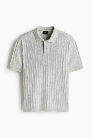 H&M Slim Fit Textured Jersey Polo Shirt in Light Gray Melange at Nordstrom, Size Xx-Large