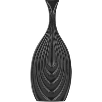 Beliani Florero Decorativo De Gres Negro 39 Cm Superficie Tallada Forma Irregular Thapsus