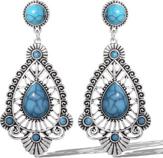 Jessica Simpson Silver-Tone Filigree Teardrop Earrings in Blue at Nordstrom