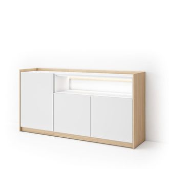 Skraut Home Aparador efecto madera blanco y roble 156x37x80cm con led
