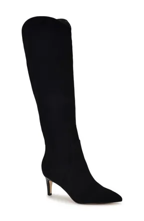 Nine West Sirena Pointed Toe Knee High Boot in Black/black at Nordstrom, Size 6.5