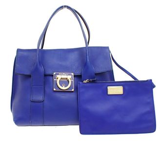 Ferragamo Sookie Satchel Leather Blue Leather Handbag (Pre-Owned)