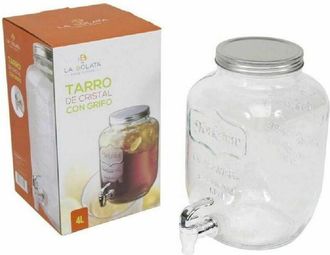 Trade Shop Trade Shop - Barattolo Dispenser Contenitore In Vetro 4 Litri Con Rubinetto Vino Acqua