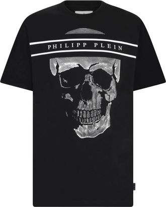Philipp Plein Tops, Heren, Zwart, XL, Katoen, T-shirt met Ronde Hals en Skull Logo Lijn