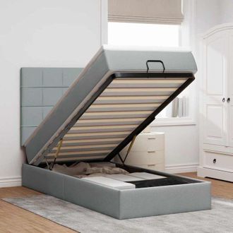 vidaXL Vidaxl - Estructura De Cama Otomana Con Colch&oacute;n Tela Gris Claro 90x190cm