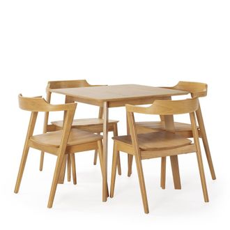 HOMN Juego de mesa 80x80 cm y 4 sillas de comedor color roble