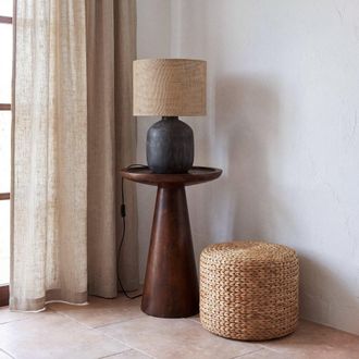 Maisons du monde L&aacute;mpara de mesa de cer&aacute;mica negra y yute Alt. 49 cm