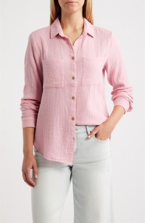 Beach Lunch Lounge Micaela Cotton Button-Up Shirt in Flamingo Rose at Nordstrom, Size Medium
