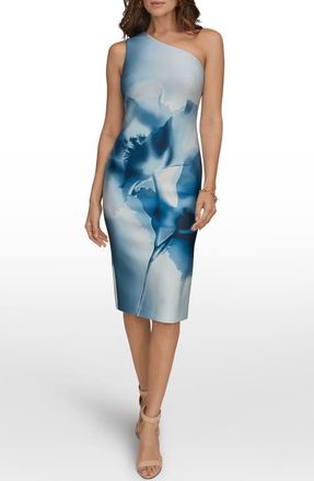 DKNY One Shoulder Midi Dress in Washed Indgo at Nordstrom, Size 14