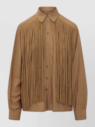 Pinko alessandria viscose shirt jacket fringe collar