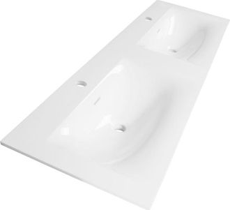 Marcel Breuer Glacier wastafel - 140x46x2cm - 2 wasbakken - 2 kraangaten- fine stone - hoogglans wit