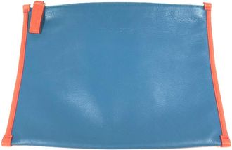 Ferragamo Blue Orange Leather Clutch Bag Pouch (Pre-Owned)