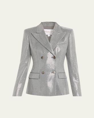 Michael Kors Double-Breasted Pinstripe Sequin Jacket